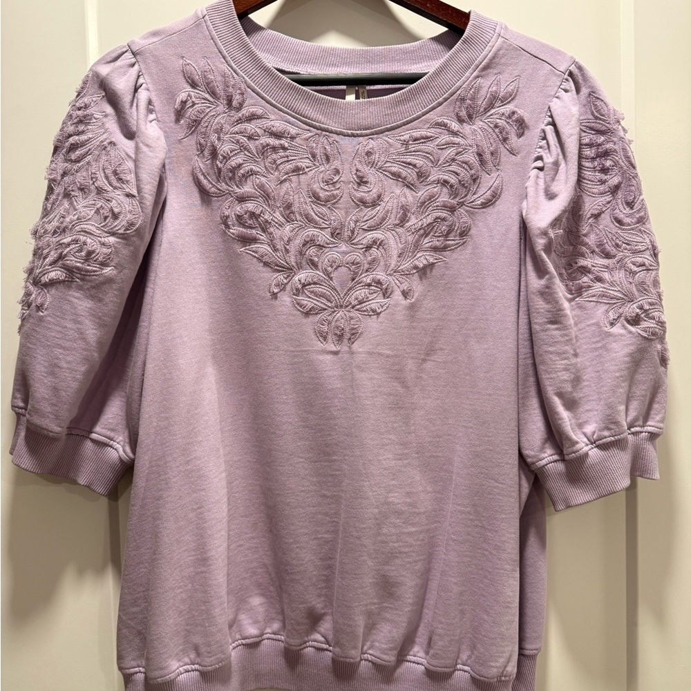 Anthro Lavender Embroidered Sweater Top
